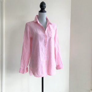 L.L.Bean Linen Top Striped Pink White Button Up Down Shirt Women's Small S